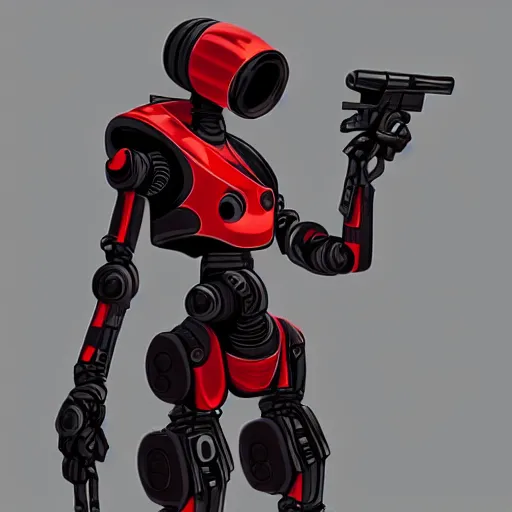 Prompt: a concept art of a robot with red hair holding a gun, highly detailed, digital painting, artstation, concept art, smooth, sharp focus, illustration