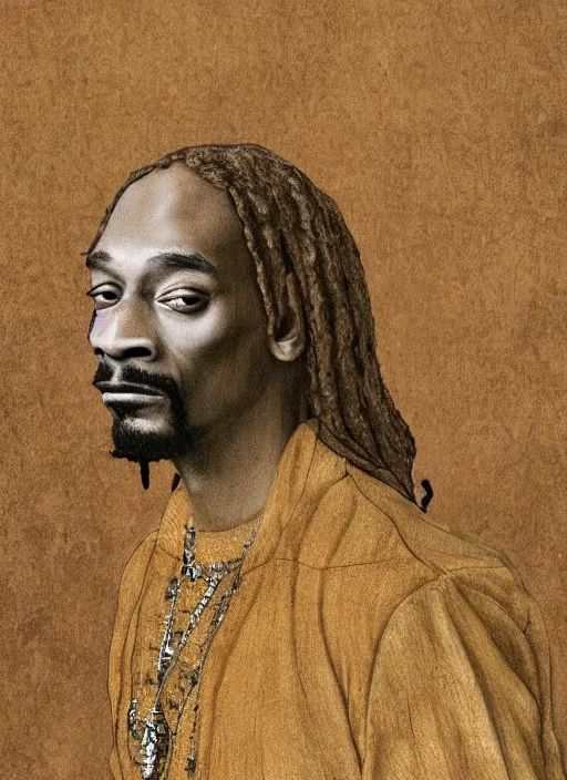 Image similar to a very high resolution image from a new movie, snoop dogg. drawn by leonardo da vinci. mountains, directed by wes anderson