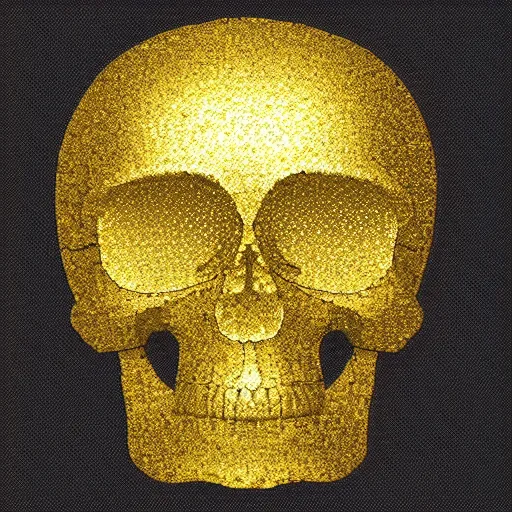 Image similar to the gold particles form a human skull on a black background, adobe aftereffects