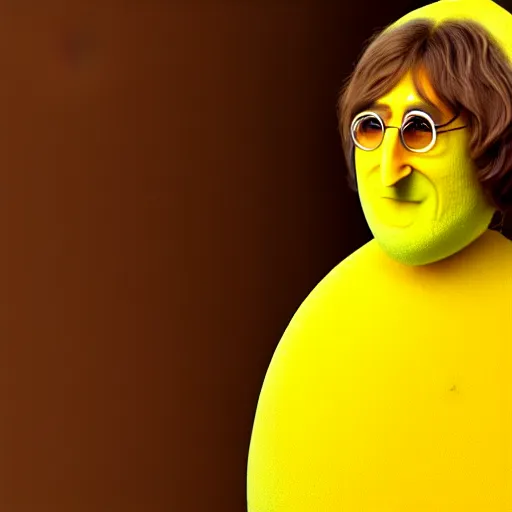 Image similar to john lennon inside a lemon costume, ultra realistic, highly detailed, colorized, 4 k