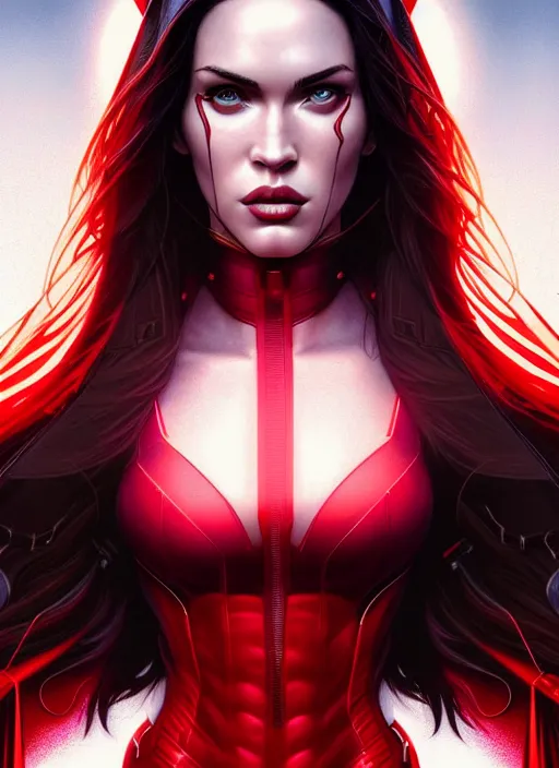 Image similar to symmetry!! gantz portrait of megan fox as the scarlet witch, intricate, highly detailed, dynamic lighting, digital art, digital painting, artstation, terence nielsen, sharp focus, illustration, art by artgerm and greg rutkowski and moebius, 8 k