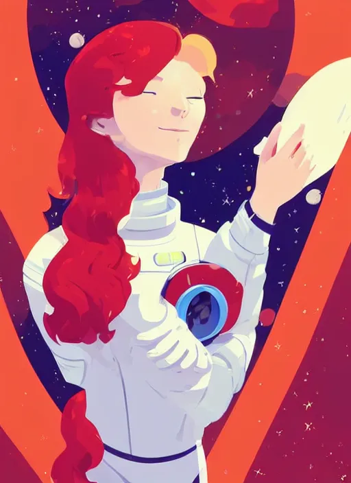 Image similar to a beautiful woman with red hair floating in space. she is an astronaut, wearing a space suit. clean cel shaded vector art. shutterstock. behance hd by lois van baarle, artgerm, helen huang, by makoto shinkai and ilya kuvshinov, rossdraws, illustration, art by ilya kuvshinov