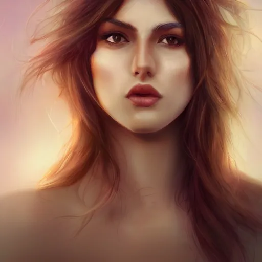 Image similar to A beautiful woman, mystic, digital art, artstation, uncompressed, detailed, long brown hair, pose