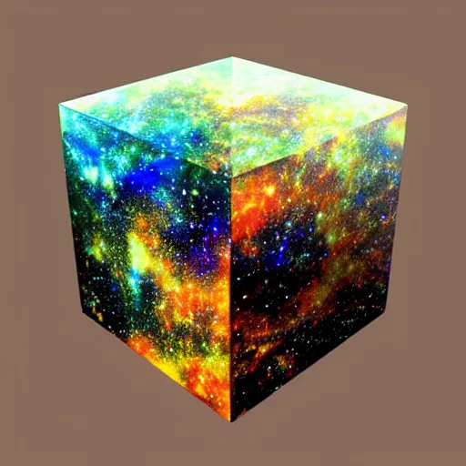 Prompt: a galaxy inside a resin cube, realistic digital art