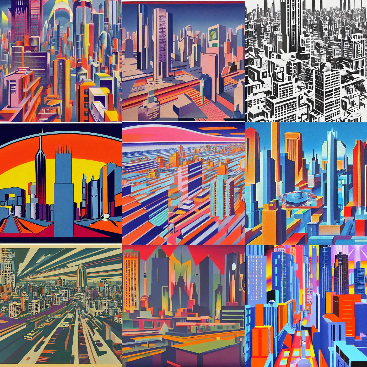 Prompt: a busy metropolis on a clear day, in futurism style