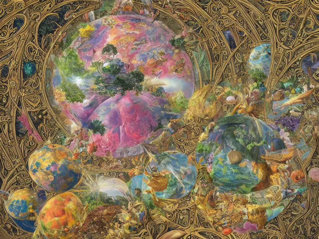 Prompt: The universe is a spheroid region 705 meters in diameter, 3d render, Sunlight Study, by Maria Sibylla Merian!!! and ((((Lisa Frank)))), Art Nouveau, 8k, extreme detail, sharp focus, octane render