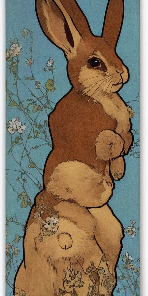 Prompt: a rabbit on a poster by mucha