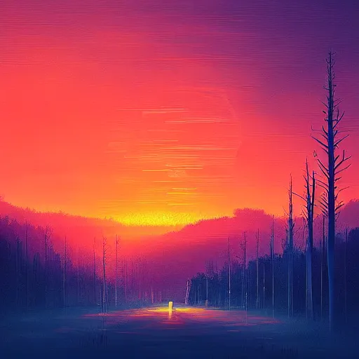 Image similar to the sun rises as a dreary night ends, landscape, digital art, inspired by alena aenami and christopher balaskas