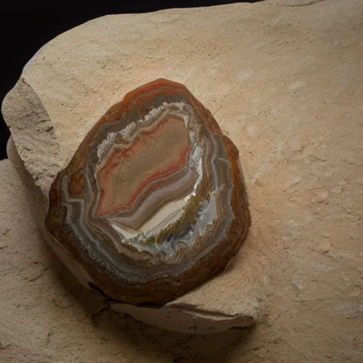 Image similar to studio portrait of an entire rock that is half sandstone and half agate white background
