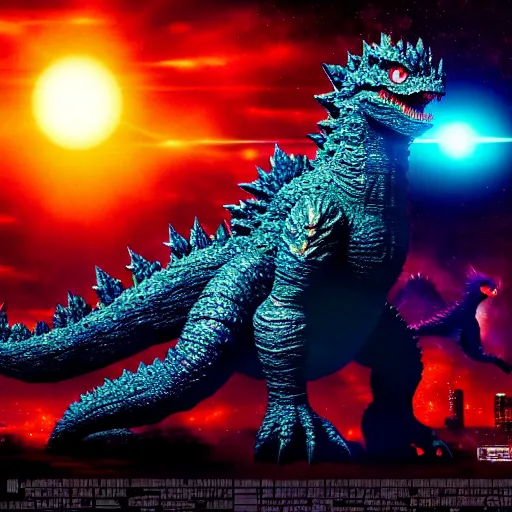 Image similar to a kaiju bigger than a universe, detailed, high contrast, colorful, cinematic, godzilla, shin godzilla, ultraman, monster, beast, beautiful, galaxy, andromeda, milky way, james webb telescope, stars