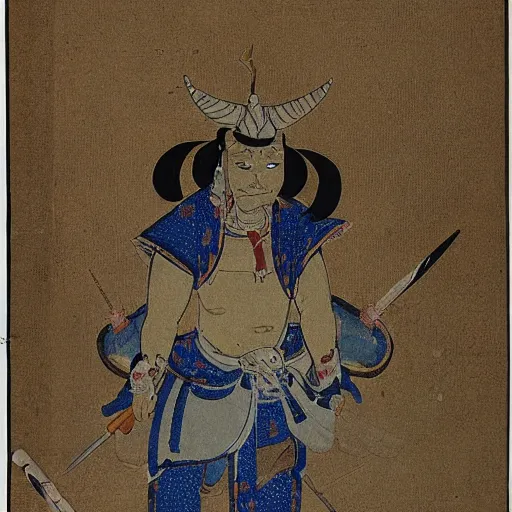 Prompt: arabian samurai, 1 1 th century, oni mask