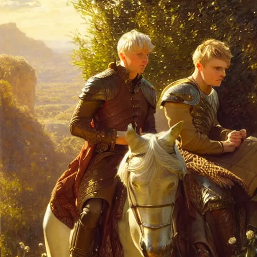 Prompt: arthur pendragon and merlin. focus on their faces. natural lighting. highly detailed painting by gaston bussiere, j. c. leyendecker, greg rutkowski 8 k