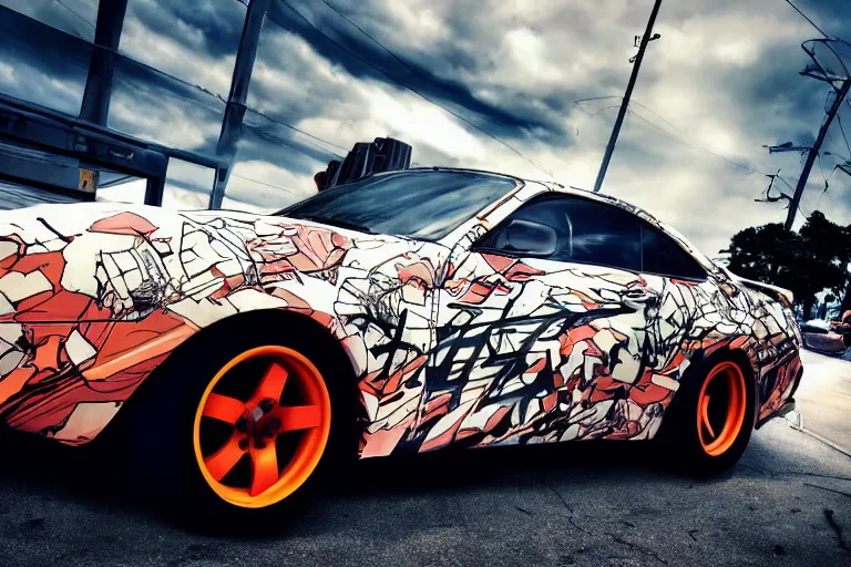 Image similar to anime, john cena, car wrap, side shot, high quality