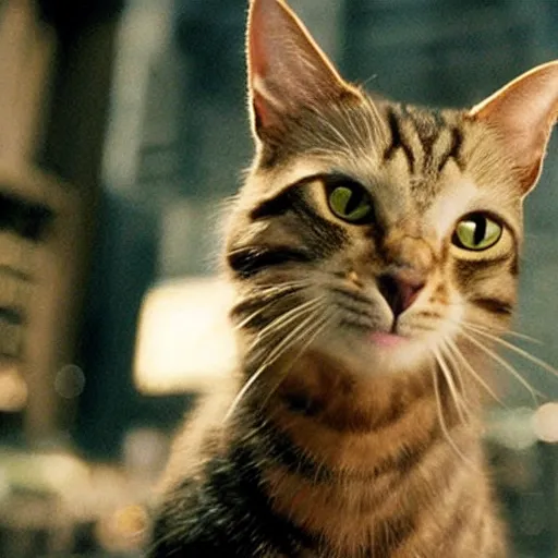 Image similar to film still of an anthro cat as robert neville in I am legend (2007), film grain, realistic, 4k, hd