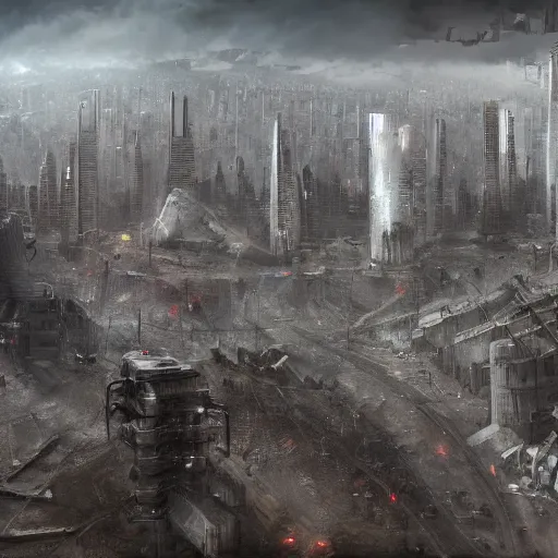 Image similar to dystopian totalitarian regime concrete megacity, depressing, artstation