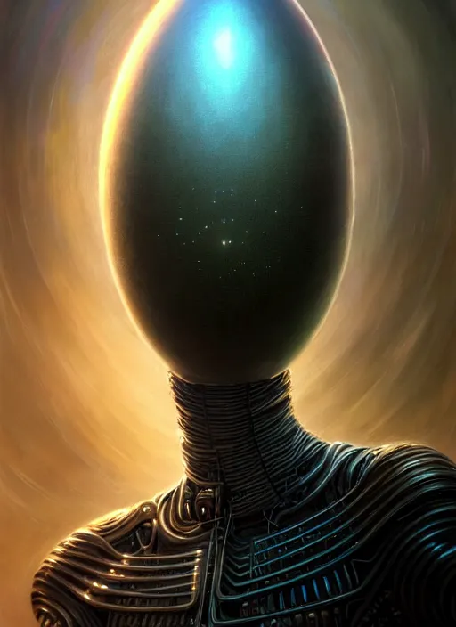 Image similar to closeup portrait shot of alien egg cybertronic in a scenic dystopian environment, intricate, elegant, highly detailed, centered, digital painting, artstation, concept art, smooth, sharp focus, illustration, artgerm, tomasz alen kopera, peter mohrbacher, donato giancola, joseph christian leyendecker, wlop, boris vallejo