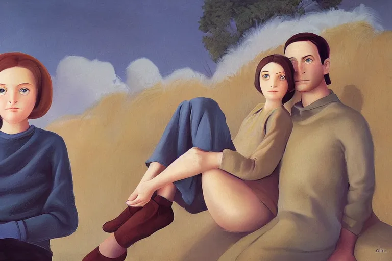 Image similar to beautiful high detailed painting of friends, beautiful faces, sitting on the edge, cute, soft light, digital painting by diane arbus and ralph mcquarrie, conceptual art