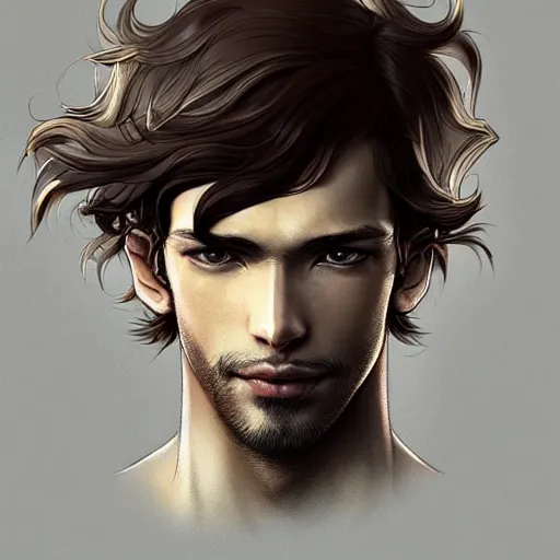 Prompt: Portrait of man with Tousled Curls type hair and Brown Indonesian-type skin, atmospheric lighting, intricate detail, cgsociety, ambient light, dynamic lighting, anime style by Yusuke Kozaki