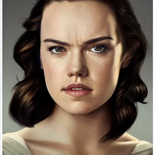 Prompt: daisy ridley, head and shoulders portrait, extremely detailed masterpiece, one single continues line.