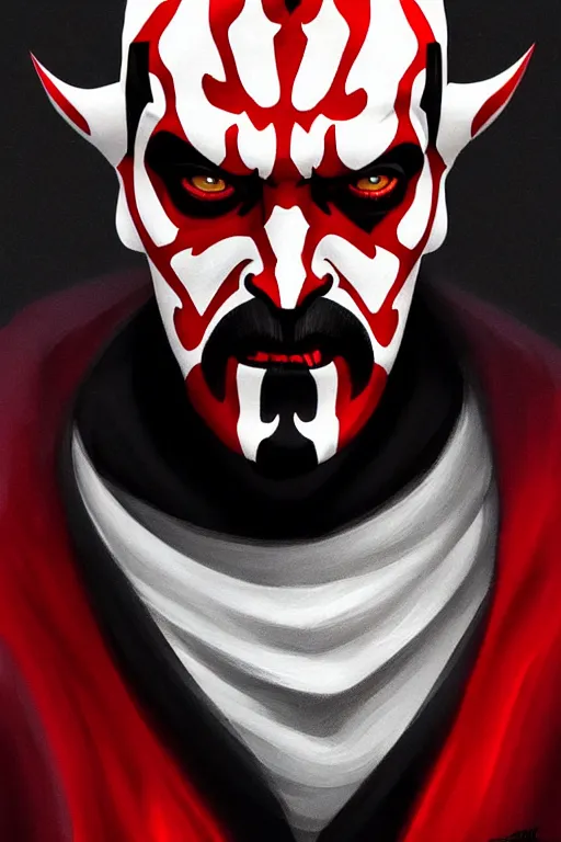 Image similar to a portrait of the darth maul from star wars, short beard, grim - lighting, high - contrast, intricate, elegant, highly detailed, digital painting, artstation, concept art, smooth, sharp focus, illustration