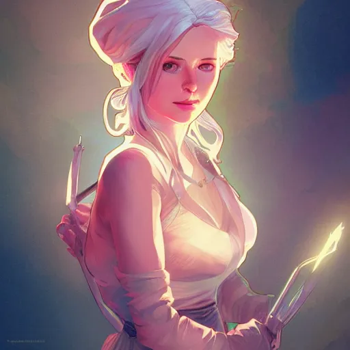 Image similar to Ciri, ambient lighting, 4k, alphonse mucha, lois van baarle, ilya kuvshinov, rossdraws, artstation