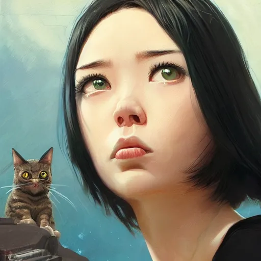 Image similar to A space realistic cat with big and cute eyes, fine-face, realistic shaded perfect face, fine details. realistic shaded lighting poster by Ilya Kuvshinov katsuhiro otomo ghost-in-the-shell, magali villeneuve, artgerm, Jeremy Lipkin and Michael Garmash, Rob Rey and Kentarõ Miura style, trending on art station