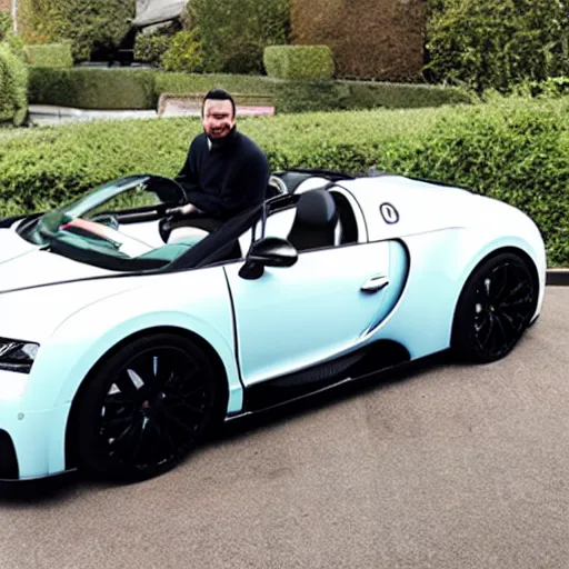 Prompt: andrew tate sitting on a bugatti