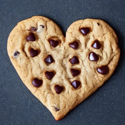 Prompt: a cookie in the shape of a heart, realistic, very detailed,