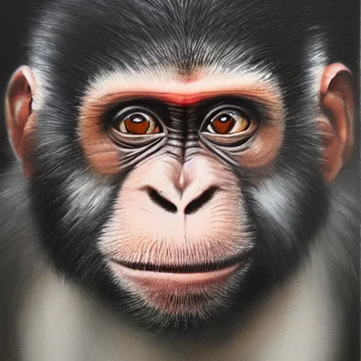 Image similar to a detailed and hyper realistic painting of a monkey wearing a black ski mask