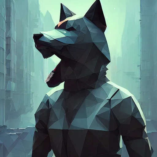 Image similar to Playstation 1 PS1 low poly low poly graphics portrait of furry anthro anthropomorphic wolf head animal person fursona wearing clothes in a futuristic cyberpunk foggy city alleway Greg Rutkowski, Simon Stalenhag, christopher nolan trending on Artstation, CGSociety