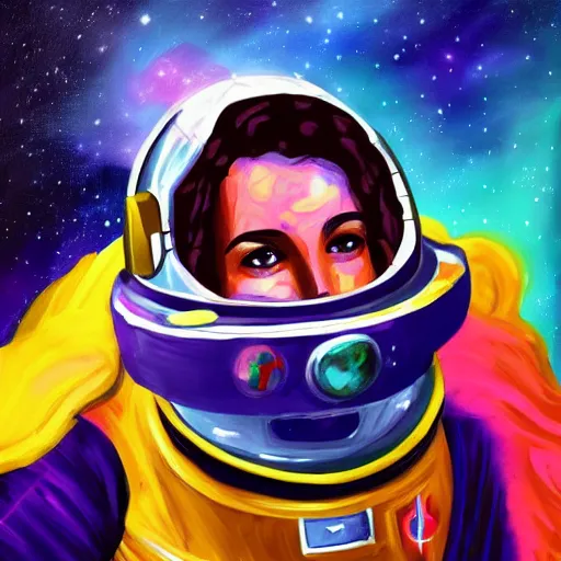 Image similar to a messy painting. Prince in space. Sci Fi colours. Trending on Artstation.
