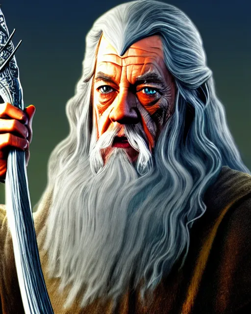 Image similar to Gandalf from Lord of the rings in GTA V, Cover art by Stephen Bliss, boxart, loading screen, 8K resolution