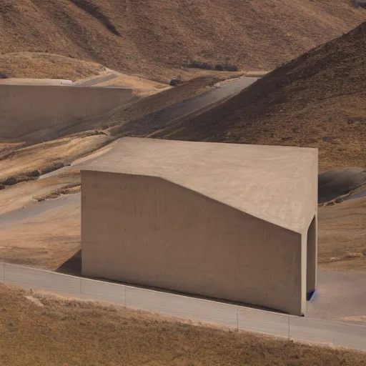 Image similar to a building in a stunning landscape by alberto burri