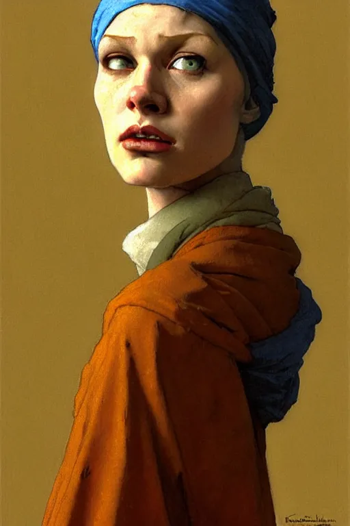 Image similar to full character portrait half - life 2 team fortress 2 video game character art not the girl with the pearl earring character design, painting by gaston bussiere, katsuya terada, nc wyeth, greg rutkowski, craig mullins, vermeer, frank frazetta, mucha, tom of finland, trending on artstation, jeffery catherine jones