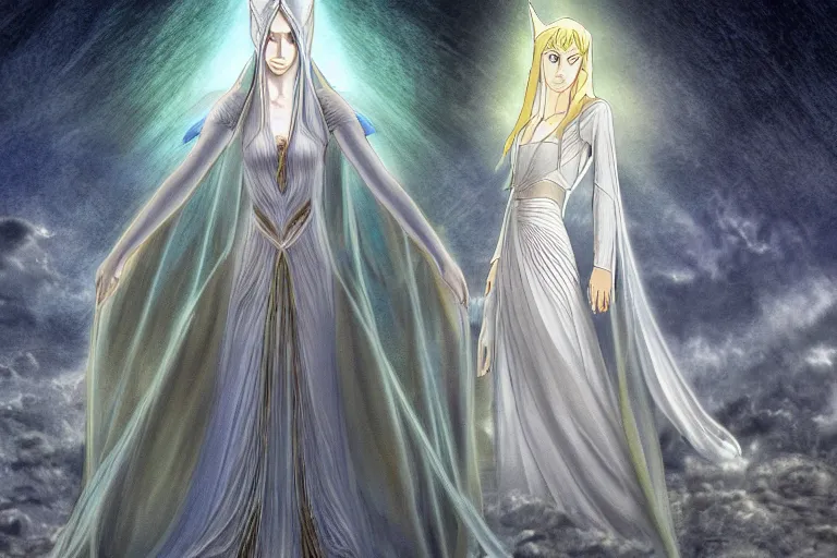 Image similar to tonemapped galadriel by hayao miyazaki, highly detailed,