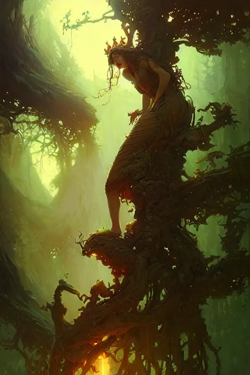 Image similar to tree queen by bayard wu, anna podedworna, gaston bussiere, greg rutkowski