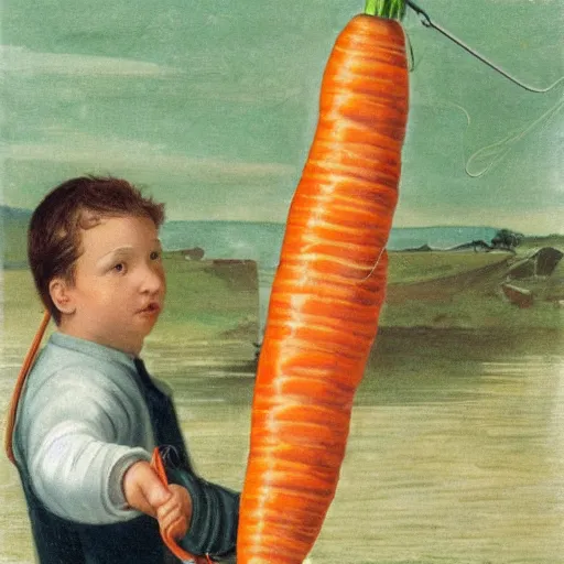 Image similar to dangling carrot in a fishing rod in front of a blonde man,