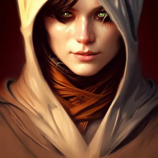 Image similar to portrait of cat wizard wearing a hood, face, fantasy, intricate, elegant, highly detailed, digital painting, artstation, concept art, smooth, sharp focus, illustration, art by artgerm and greg rutkowski and alphonse mucha