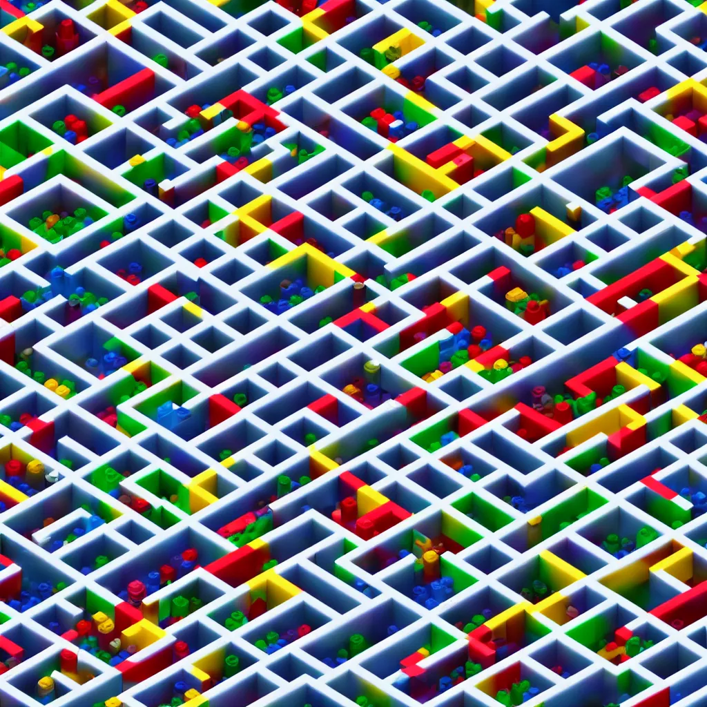 Image similar to wimmelbilder maze made of lego, isometric, octane render, unreal engine