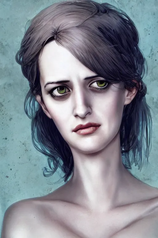 Prompt: character portrait of Eva Green with gorgeous detailed eyes, color page, tankoban, 4 k, tone mapping, doll, akihiko yoshida, james jean andrei riabovitchev marc simonetti, yoshitaka amano, short neck,