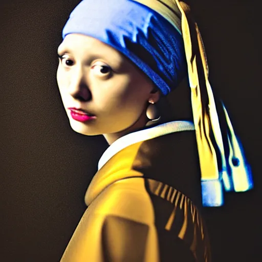 Image similar to girl with the pearl earring, portrait studio, taken with canon eos, f 1. 4, soft diffused light, iso 2 0 0,