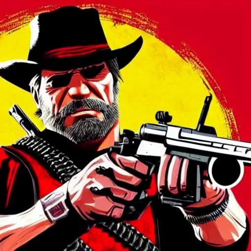 Prompt: Duke Nukem in Red Dead Redemption 2, Duke Nukem art style, explosive background