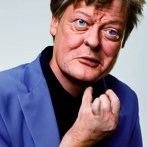 Image similar to uhd candid photo of stephen j. fry, with accurate face, uhd, studio lighting, correct face, photo by annie leibovitz