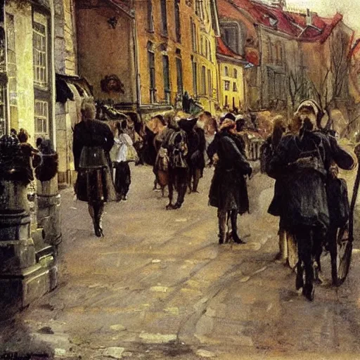 Image similar to stockholms old city in style of anders zorn