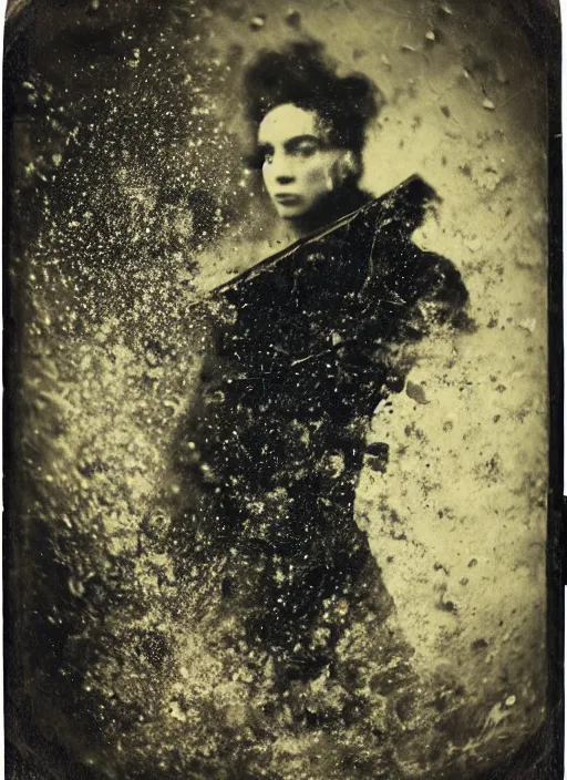 Prompt: old wetplate daguerreotype portrait, explosion of data fragments, fractal, intricate, elegant, highly detailed, parallax, leica, medium format, subsurface scattering, by oskar kokoschka