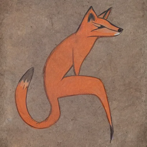 Prompt: anthropomorphic fox man, cave painting