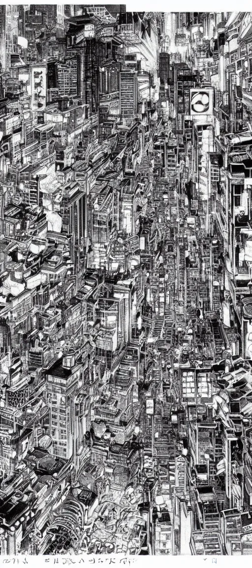 Prompt: beautiful hypercomplex anime drawing of an AKIRA-like cyberpunk city landscape, japan at night, 1980s, by Katsuhiro Otomo, wide angle, grand