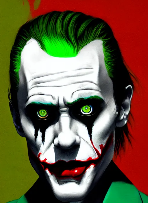 Image similar to portrait of jared leto as the joker, green hair, intricate, elegant, glowing lights, highly detailed, digital painting, artstation, concept art, sharp focus, illustration, art by wlop, mars ravelo and greg rutkowski