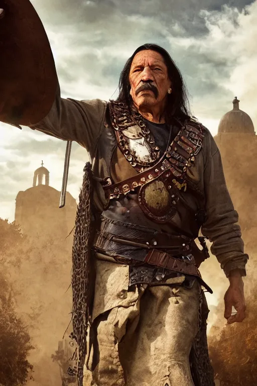 Image similar to danny trejo historical warrior, 8 k, hdr, great light, by greg rutkowski and annie leibowitz