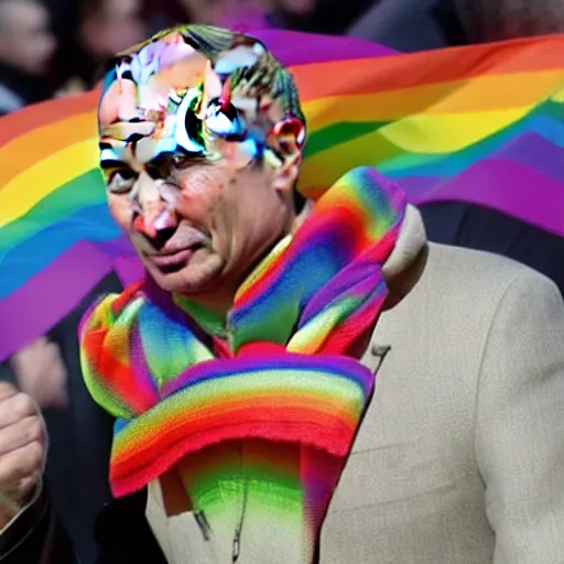 Image similar to Vladimir Putin wearing rainbow suit, Gay pride, rainbow flags